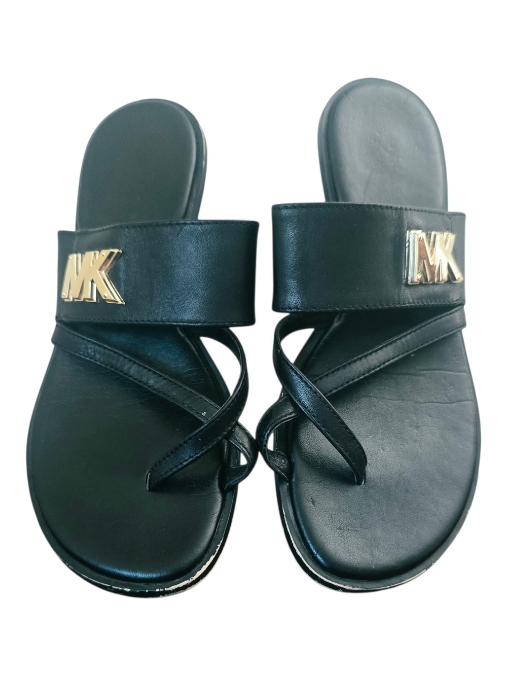 Michael Kors Black Leather Toe Loop Sandals Size 5.5M